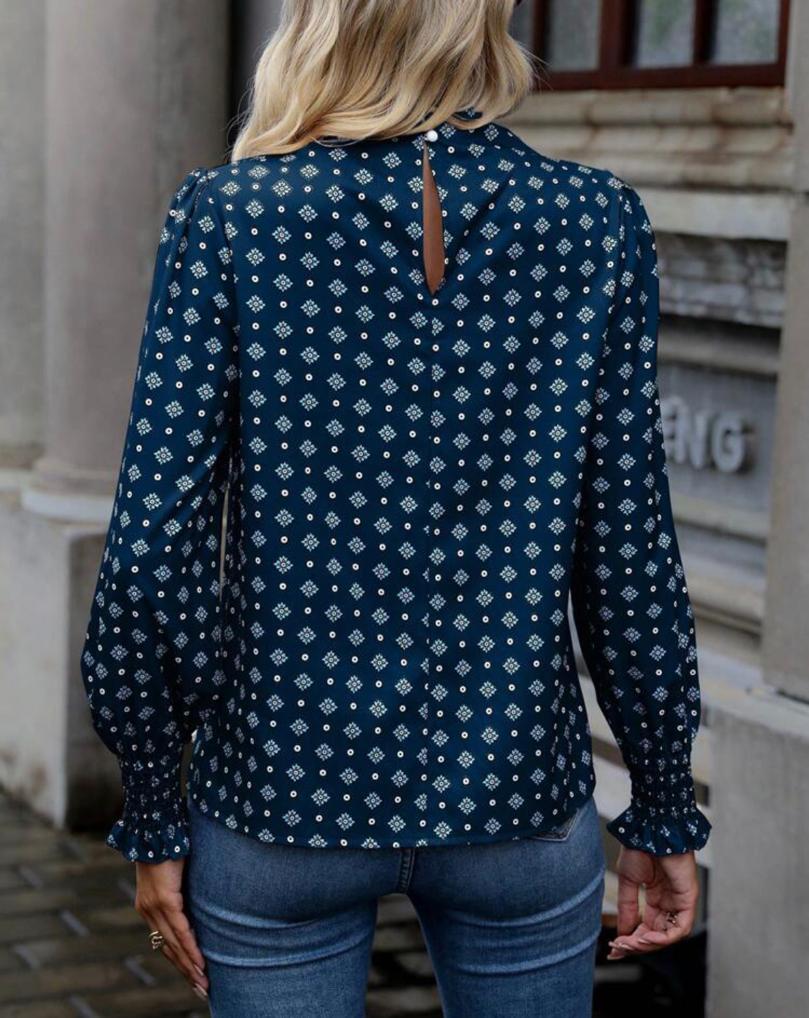 Mock Neck Bishop Sleeve Blouse