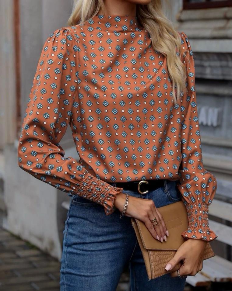 Mock Neck Flounce Sleeve Blouse
