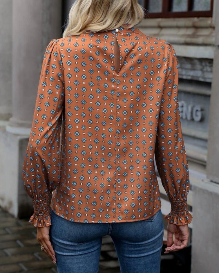 Mock Neck Flounce Sleeve Blouse