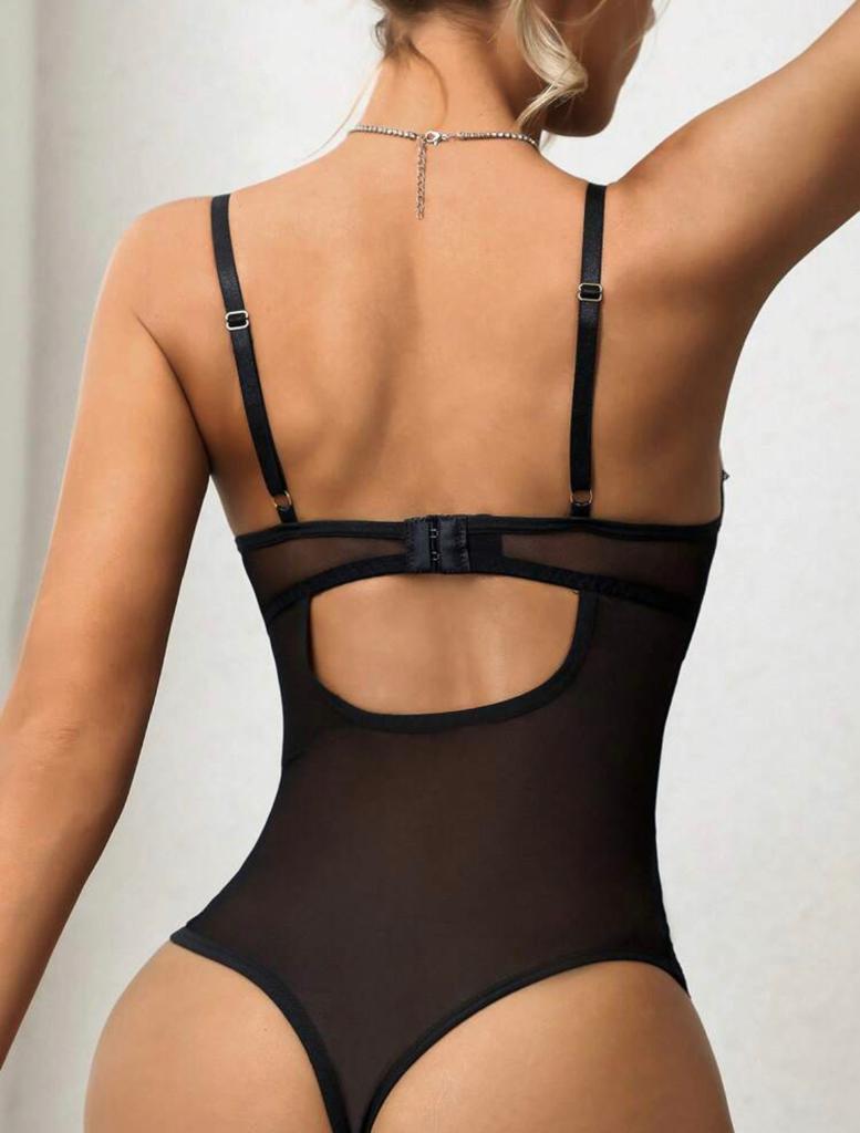 Contrast Lace Mesh Underwire Teddy Bodysuit
