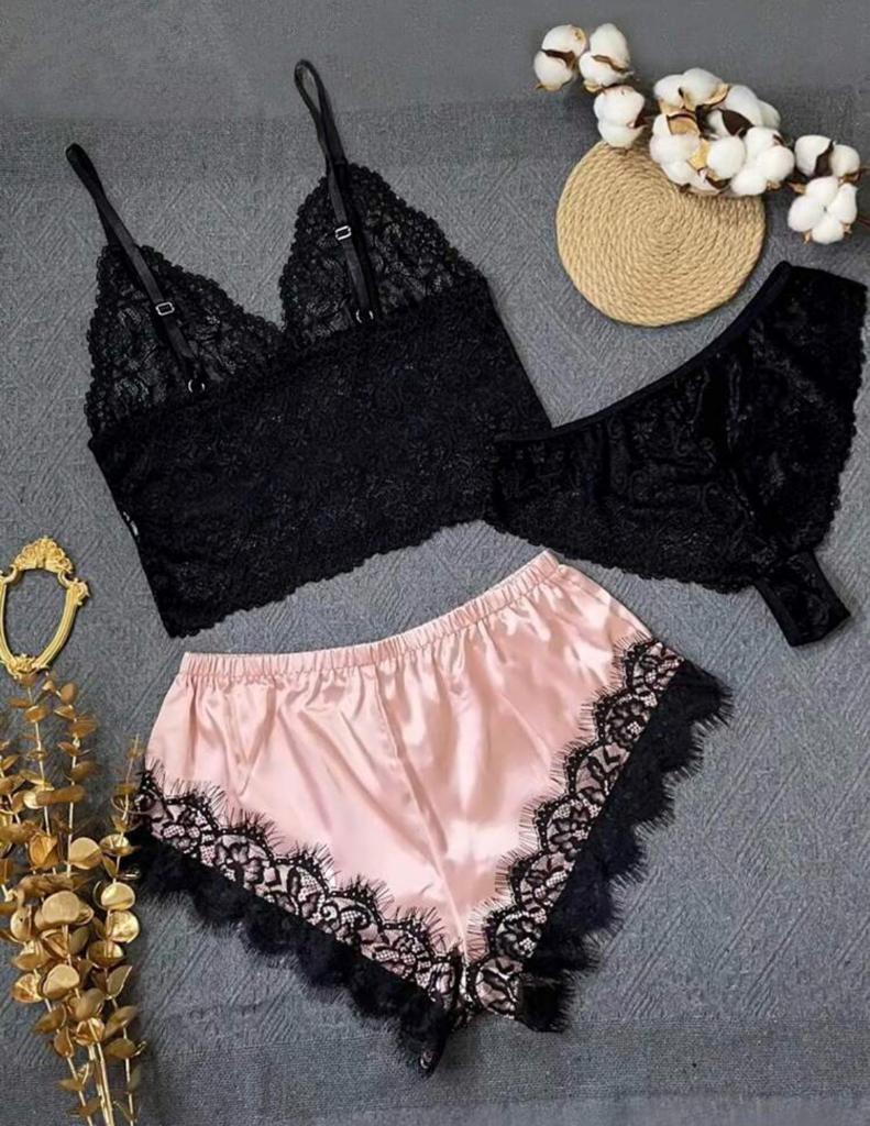 3pack Floral Lace Lingerie Set
