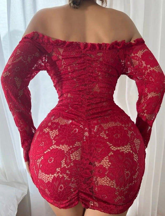 Floral Lace Bandeau Bodycon Dress With Thong