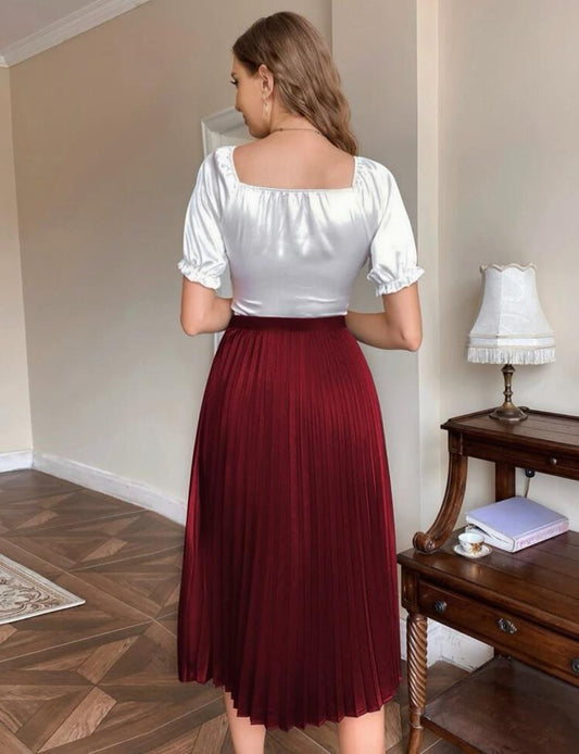 Solid Pleated Skirt