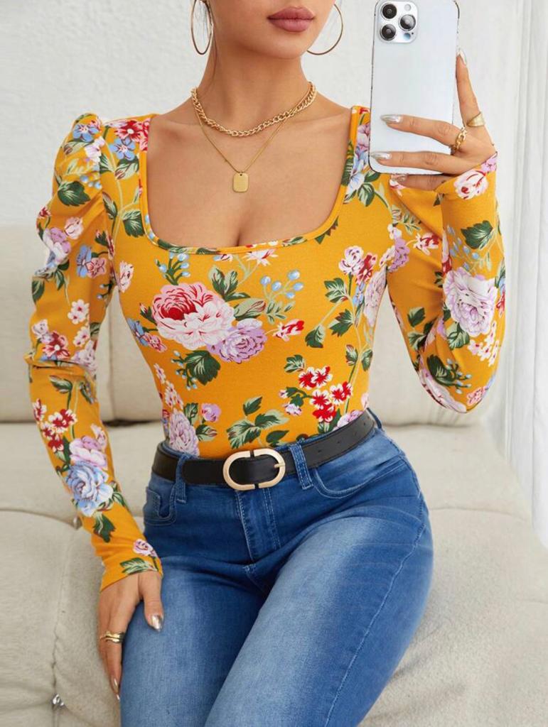Square Neck Gigot Sleeve Tee