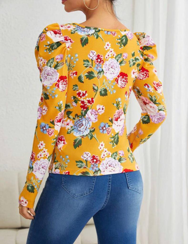 Square Neck Gigot Sleeve Tee