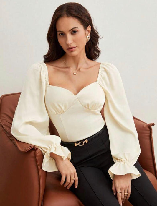 Flounce Sleeve Ruched Bustier Crop Top