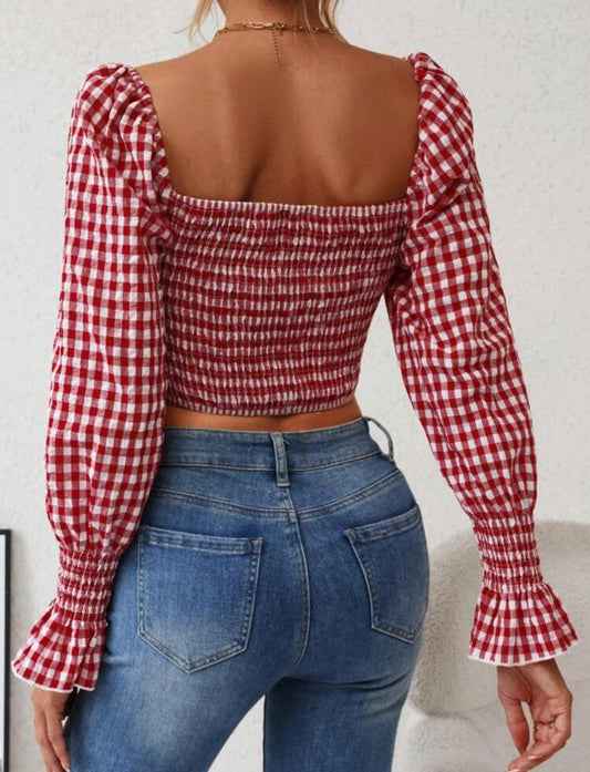 Flare Sleeve Crop Blouse
