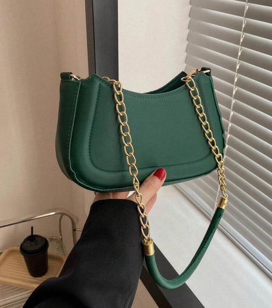 Small Hobo Bag Dark Green Fashionable Chain Strap