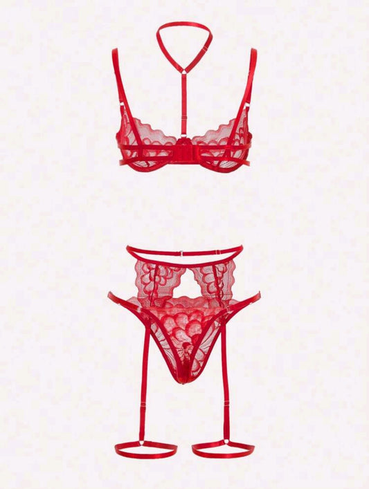 Lace Garter Underwire Lingerie Set