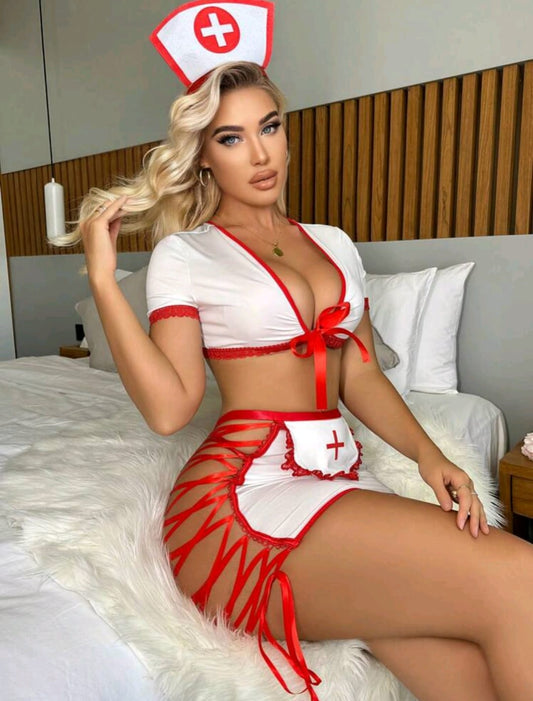 Tie Front Contrast Binding Lingerie Set Without Hairhoop