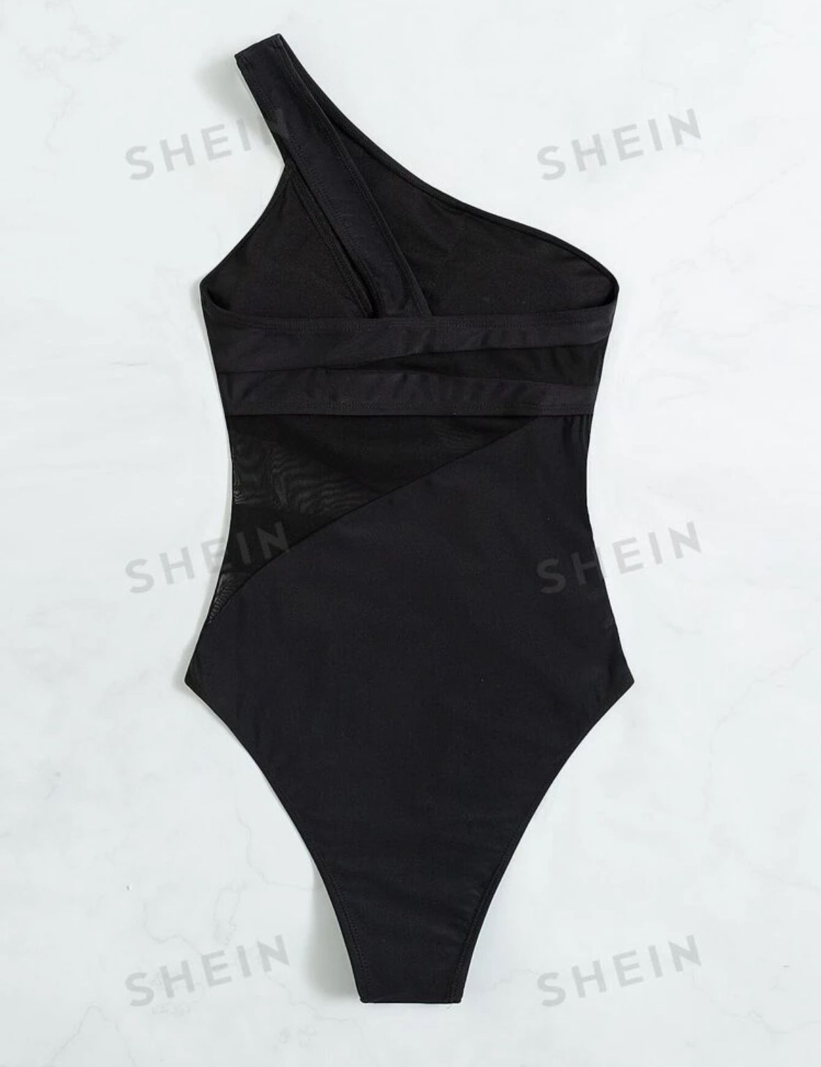 Contrast Mesh One Shoulder One Piece Swimsuit