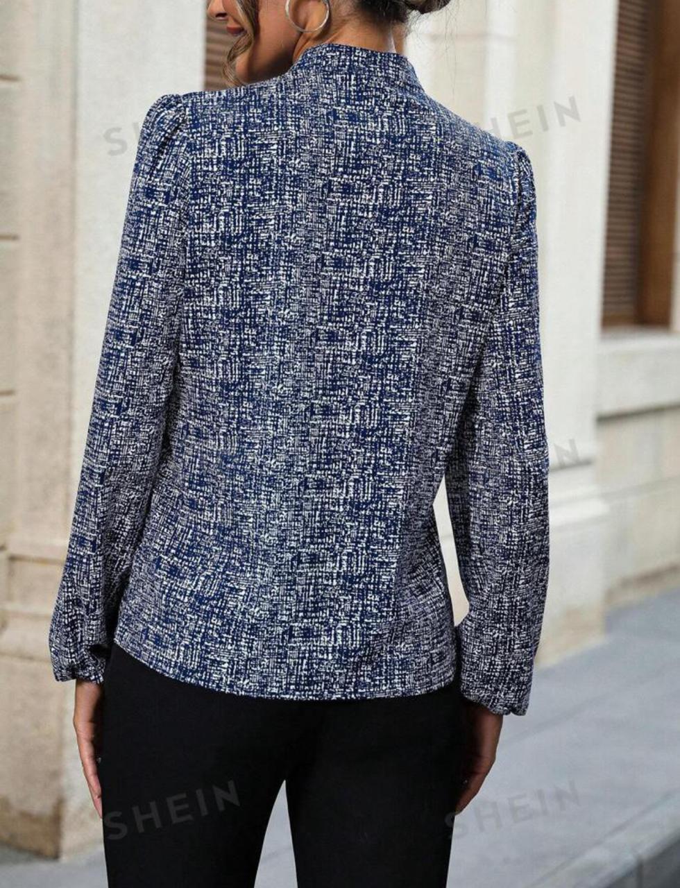 Notched Neckline Lantern Sleeve Blouse