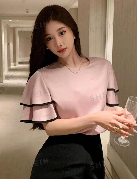 Ruffle Hem Short-Sleeved Shirt