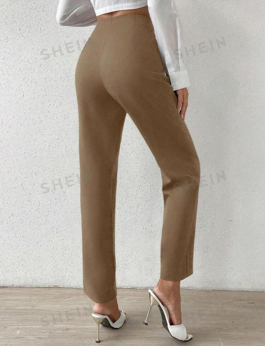 Solid Fold Pleated Straight Leg Pants
