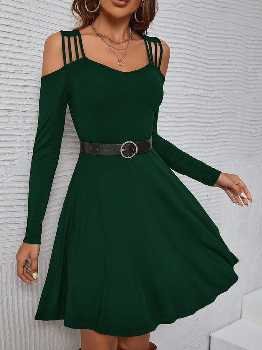 Solid Cold Shoulder Dress Without Belt