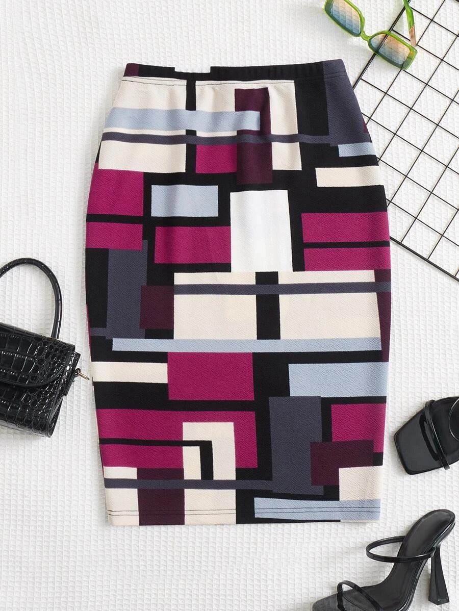 Geo Print High Waist Skirt