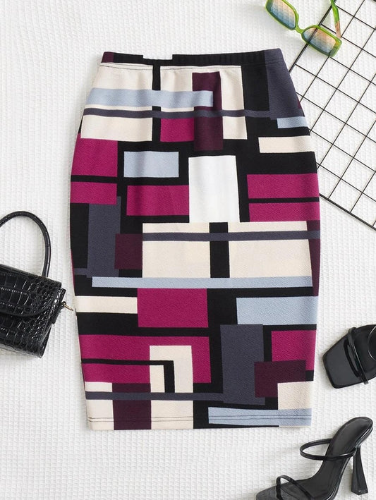 Geo Print High Waist Skirt