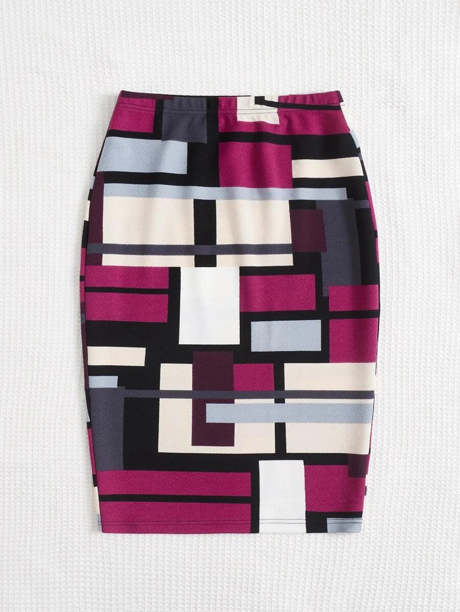 Geo Print High Waist Skirt
