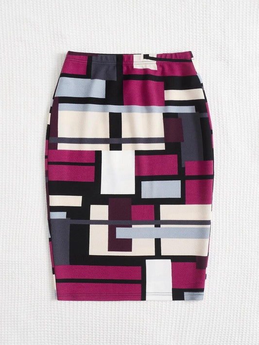 Geo Print High Waist Skirt