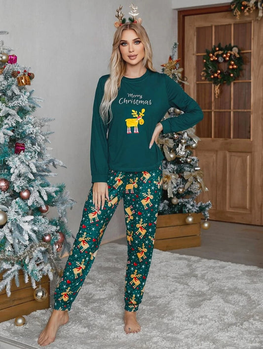 Christmas Deer & Slogan Graphic PJ Set