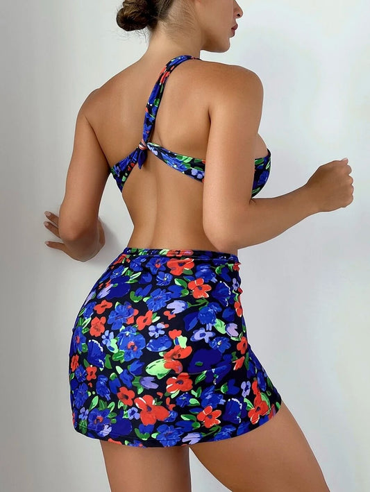 3pack Random Floral Print One Shoulder Bikini Swimsuit