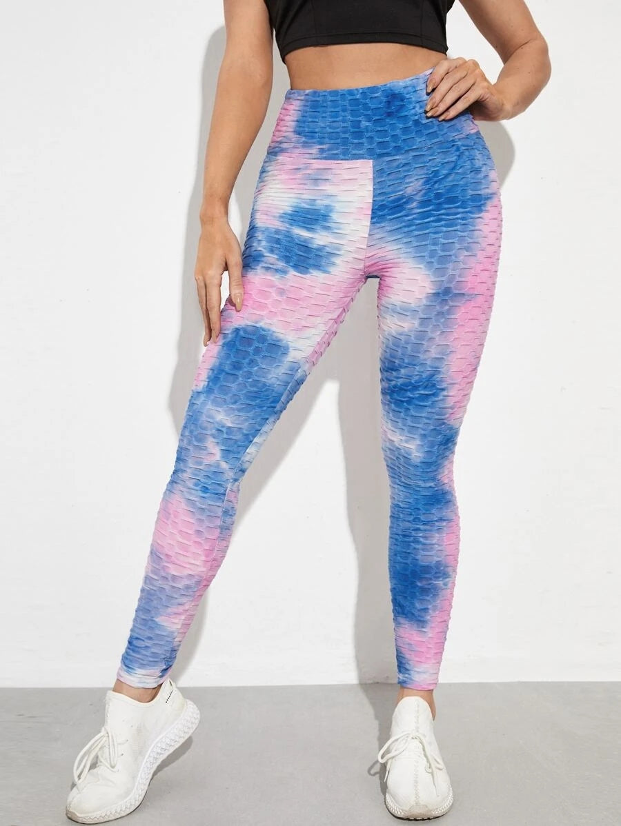 PINK TIE DYE WIDE BAND WAIST ANTI-CELLULITE SPORTS LEGGING