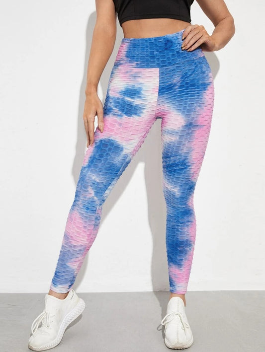 PINK TIE DYE WIDE BAND WAIST ANTI-CELLULITE SPORTS LEGGING