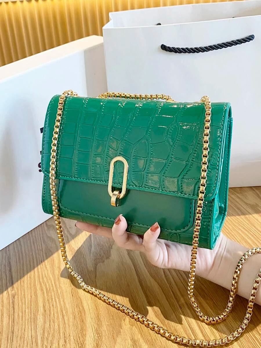 Mini Crocodile Embossed Chain Flap Square Bag