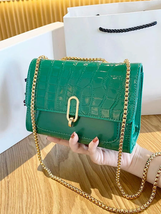Mini Crocodile Embossed Chain Flap Square Bag