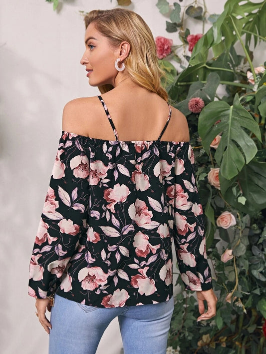 Halter Off Shoulder Crisscross Floral Print Top
