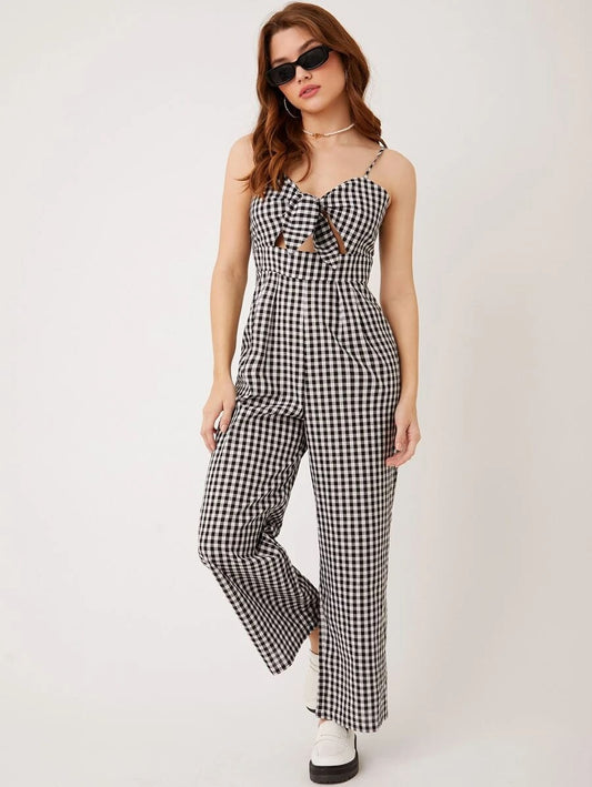 Gingham Tie Front Cami Jumpsuit