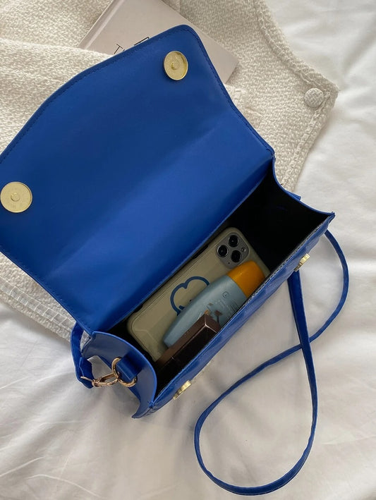 Blue Quilted Pattern Flap Square Bag