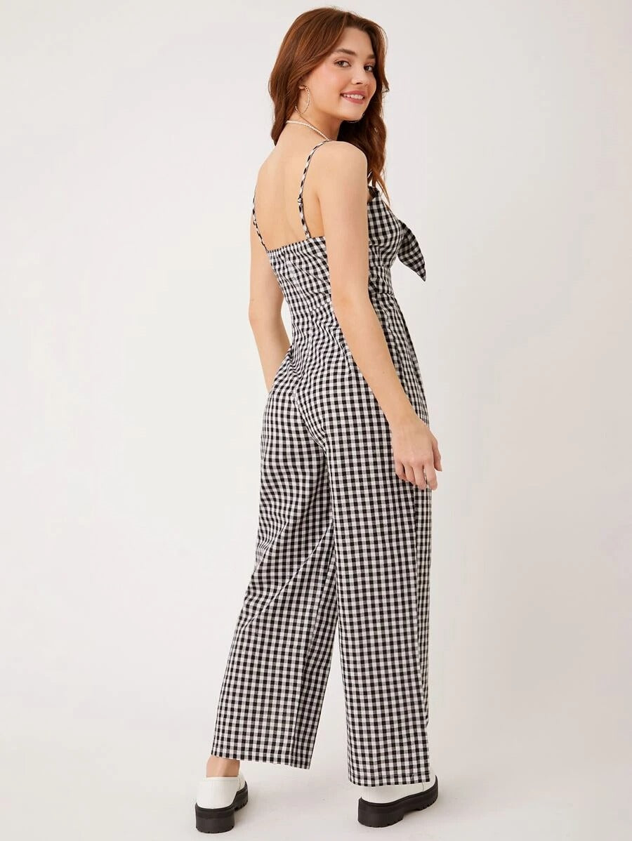 Gingham Tie Front Cami Jumpsuit