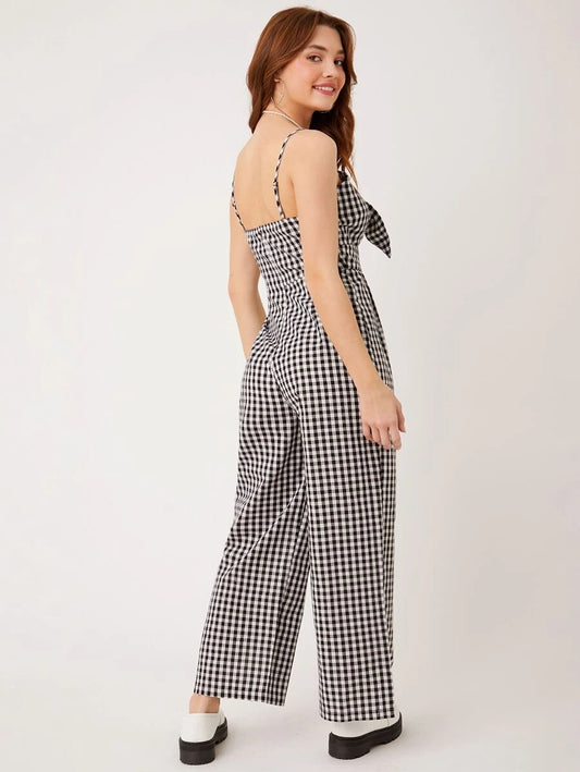 Gingham Tie Front Cami Jumpsuit