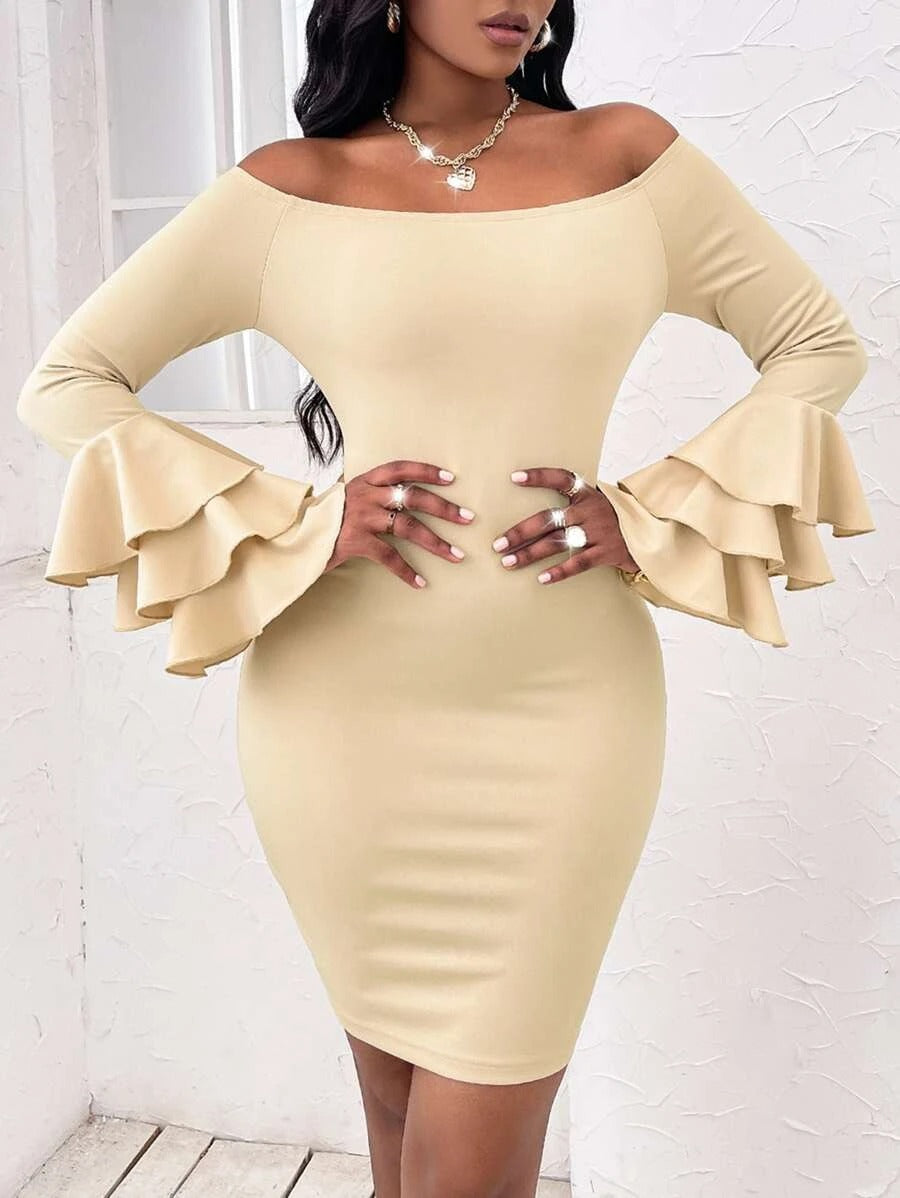 Off Shoulder Layered Sleeve Bodycon Dress Glamexpresstt Off Shoulder Layered Sleeve Bodycon Dress Glamexpresstt