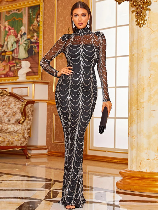 Mesh Silver Sequin Dress