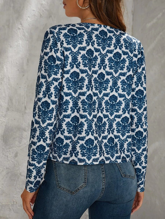 Damask Print Open Front Jacket