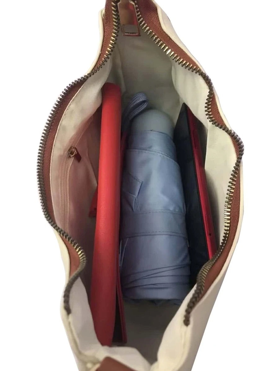 Contrast Binding Zipper Hobo Bag