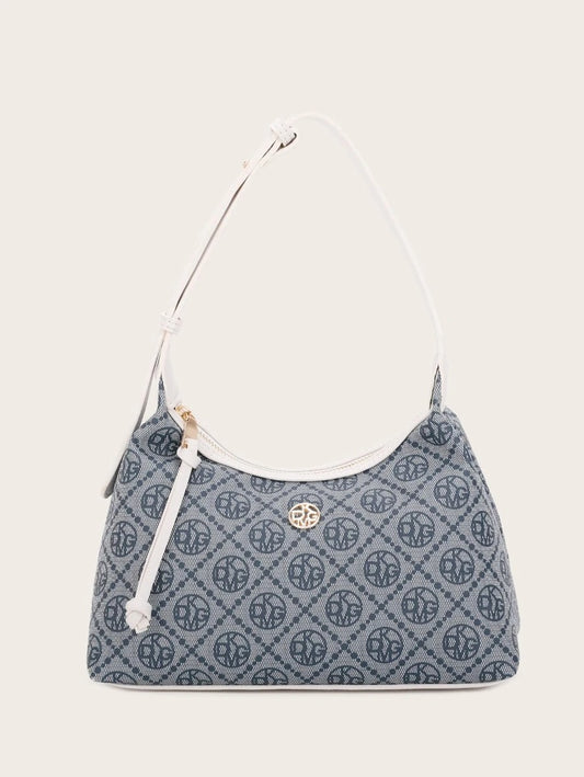 Geometric Pattern Metal Decor Baguette Bag