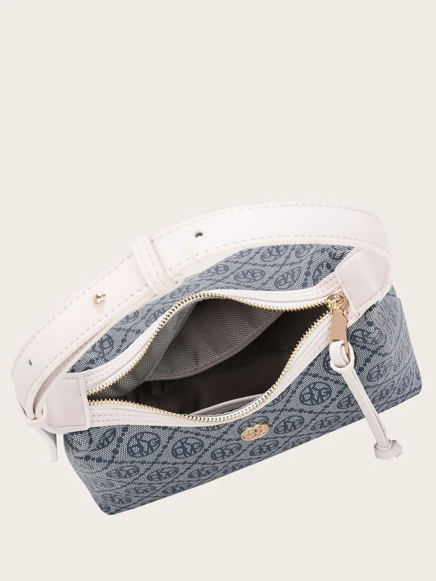 Geometric Pattern Metal Decor Baguette Bag