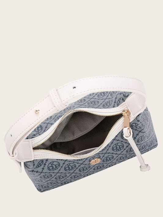 Geometric Pattern Metal Decor Baguette Bag