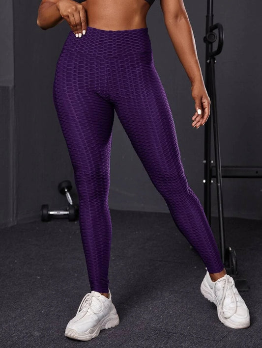 Purple Solid Honeycomb Textured Sports Leggings