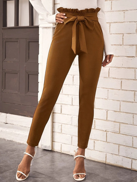 Belted Paperbag Waist Skinny Pants