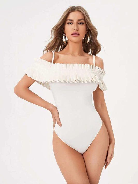 Cold Shoulder Ruffle Trim Bodysuit
