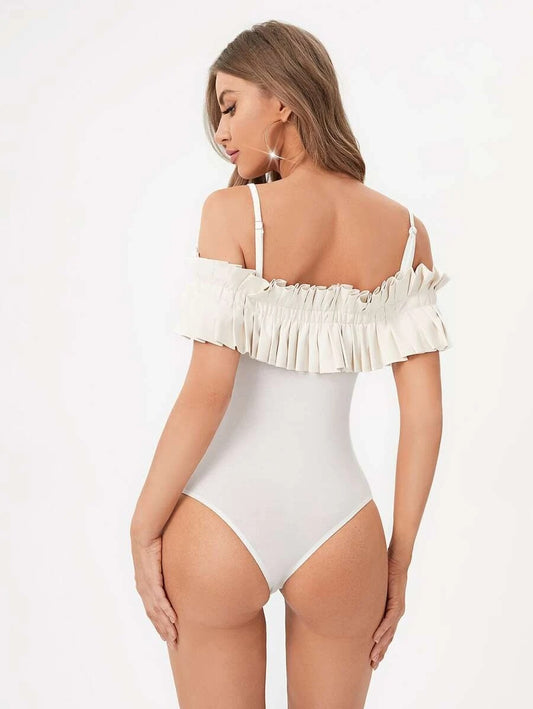 Cold Shoulder Ruffle Trim Bodysuit