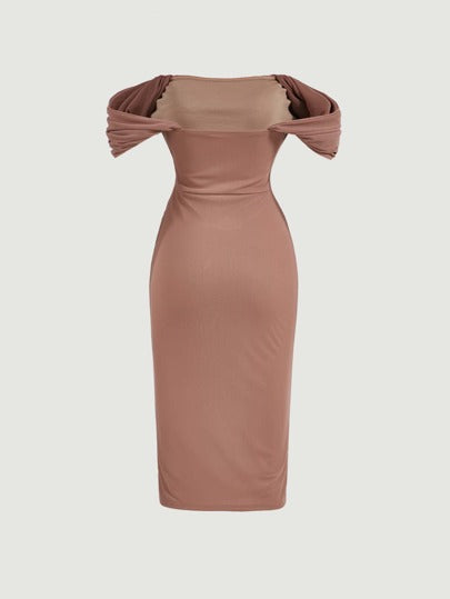 Off Shoulder Ruched Mesh Bodycon Dress