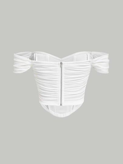 Off Shoulder White Corset Structure Crop Top