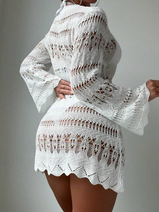 Scallop Trim Flounce Sleeve Cover Up Dress