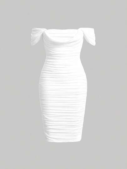 Off Shoulder Ruched Bodycon Dress