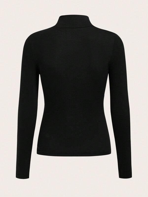 High Neck Solid Fitted Tee